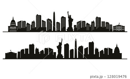 Manhattan skyline silhouette. Black Manhattan NYC city design isolated on white background. 128019476