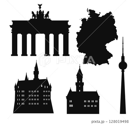 Germany Silhouette Iconic Landmarks and Map Vector Collection 128019498