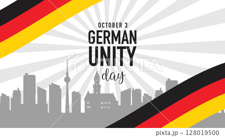 German Unity Day Banner with Flag and City Skyline Vector Illustration 128019500