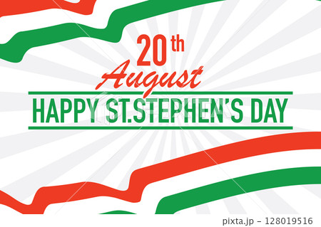 St. Stephen's Day Banner with Hungarian Flag and Starburst Background 128019516