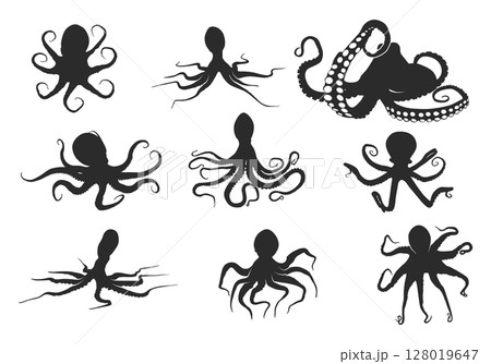 Octopus silhouette, Octopus vector, Octopus SVG, Octopus silhouettes, Octopus clipart, Octopus icon set 128019647