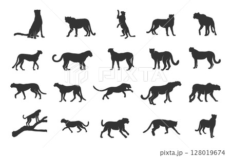 Cheetah silhouette, Cheetah running silhouettes, Cheetah svg, Cheetah vector illustration 128019674