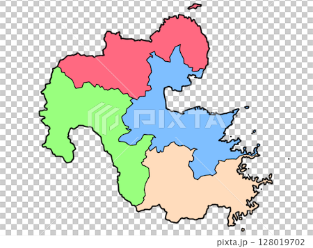 少しゆるい大分県地図 地域色分け 九州 128019702