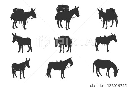 Pack mule silhouette, Mule silhouettes, Packed mule svg, Mule svg, Pack mule vector illustration Pack mule silhouette, Mule silhouettes, Packed mule svg, Mule svg, Pack mule vector illustration 128019735