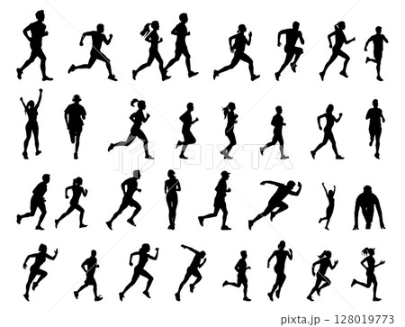 Running people silhouettes collection, Running man and woman silhouettes 128019773