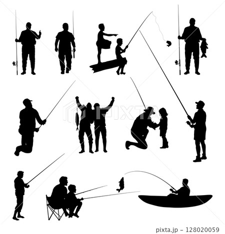 Fishing silhouette, Fishing man silhouette set-V02 128020059