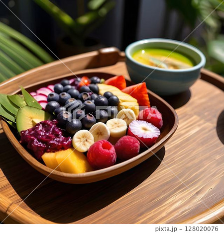Tropical Vibes: Acai Bowl and Sunlit Cafe 128020076