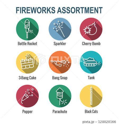 Fireworks and Independence Day with Icon Set 128020166