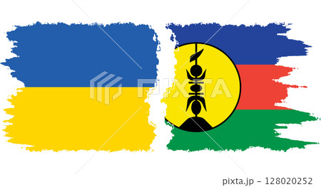 New Caledonia and Ukraine grunge flags connection vector New Caledonia and Ukraine grunge flags connection vector 128020252