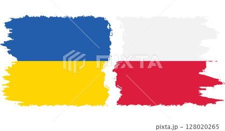 Poland and Ukraine grunge flags connection vector 128020265