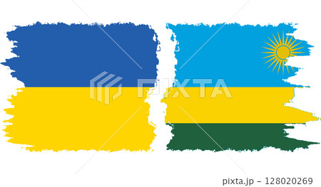 Rwandan and Ukraine grunge flags connection vector 128020269