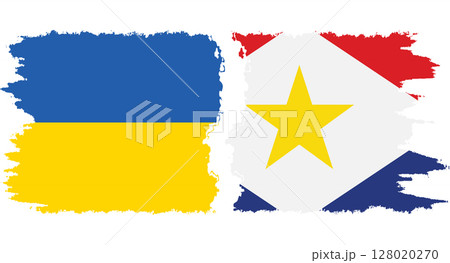 Saba and Ukraine grunge flags connection vector 128020270