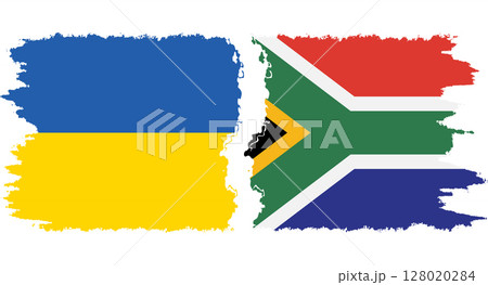 South Africa and Ukraine grunge flags connection vector 128020284