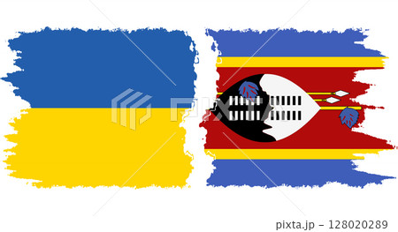 eSwatini and Ukraine grunge flags connection vector 128020289