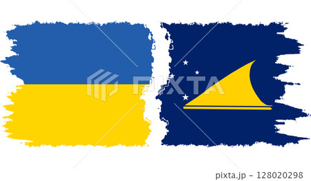Tokelau and Ukraine grunge flags connection vector Tokelau and Ukraine grunge flags connection vector 128020298