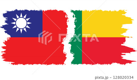 Benin and Taiwan grunge flags connection vector 128020334