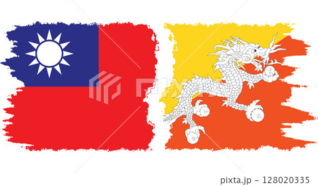 Bhutan and Taiwan grunge flags connection vector 128020335