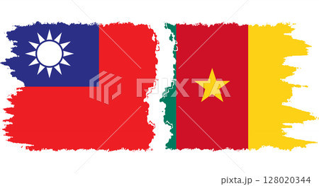 Cameroon and Taiwan grunge flags connection vector Cameroon and Taiwan grunge flags connection vector 128020344