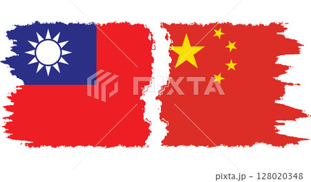 China and Taiwan grunge flags connection vector 128020348
