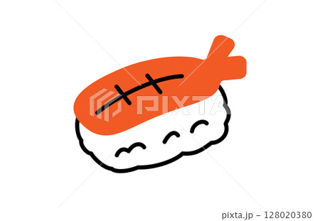 可愛い手描き風の寿司 エビ 128020380