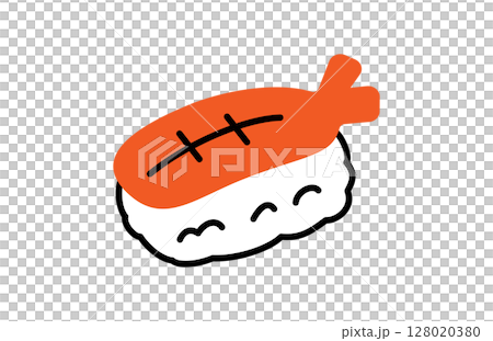 可愛い手描き風の寿司 エビ 128020380