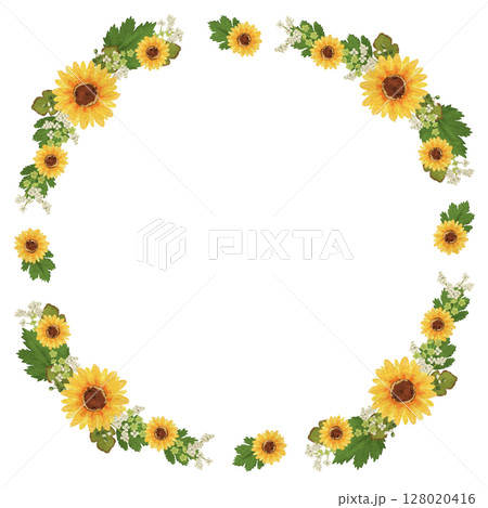 手描き風ひまわりフレーム｜夏のナチュラルデザイン素材 128020416