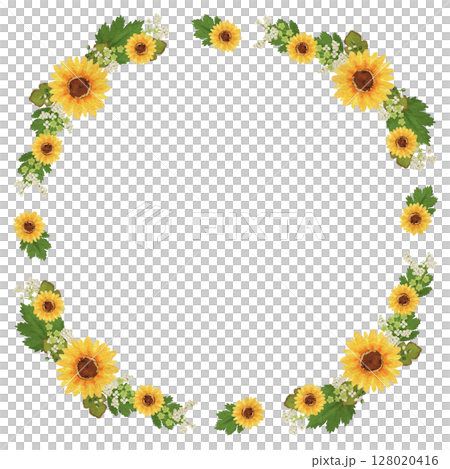 手描き風ひまわりフレーム｜夏のナチュラルデザイン素材 128020416