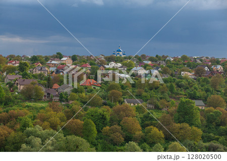 Scenic View of a Spring Village Landscape With Overcast Sky 128020500