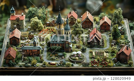 Miniature Rustic Village Display Crafted with Meticulous Architectural Details 128020949