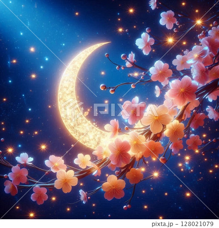 Flower moon 3d wallpaper, background. 128021079