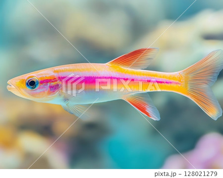 Beautiful aquarium fish swimming gracefully in clear water, close-up, tropical and colorful. Beautiful aquarium fish swimming gracefully in clear water, close-up, tropical and colorful. 128021279