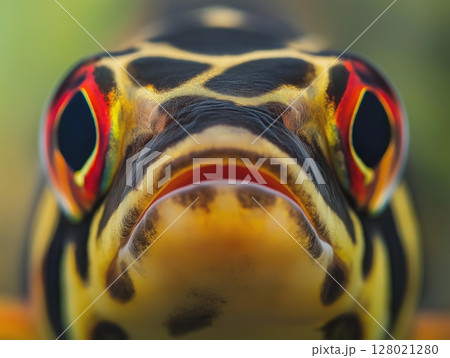 Beautiful aquarium fish swimming gracefully in clear water, close-up, tropical and colorful. 128021280