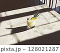 Creamy pina colada cocktail with lime on neutral stone background, top view. 128021287