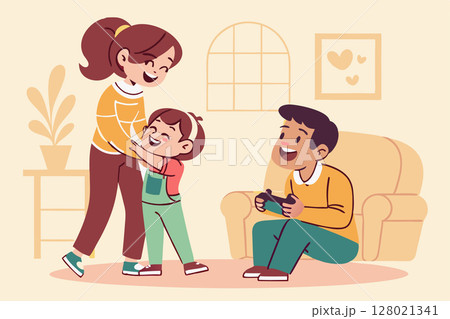 The family spending time together at home. Cartoon style. Vector illustration 128021341