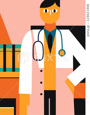 A doctor in a hospital bright image. Flat style. Vector illustration 128021406