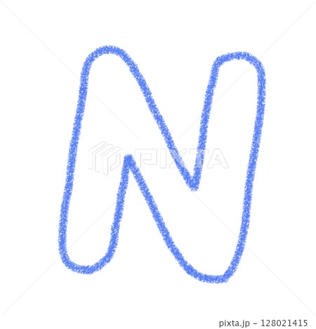 アルファベットN　 手書き文字　かわいい　素材　青　イラスト　素材　アイコン　クレヨン風 128021415