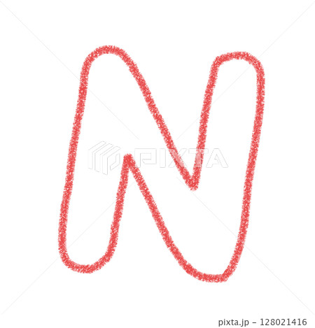 アルファベットN　 手書き文字　かわいい　素材　赤　イラスト　素材　アイコン　クレヨン風 128021416