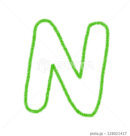 アルファベットN　 手書き文字　かわいい　素材　緑　イラスト　素材　アイコン　クレヨン風 128021417