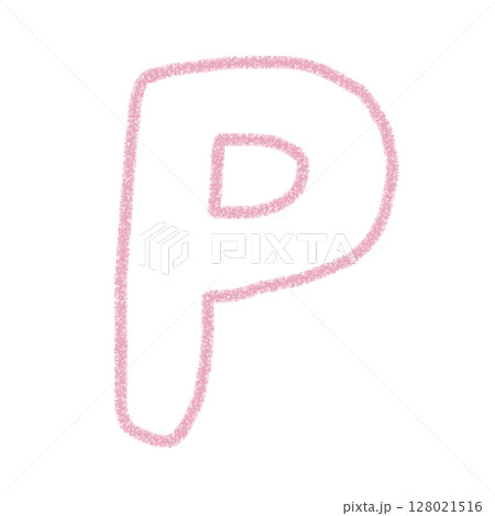 アルファベットP　 手書き文字　かわいい　素材　ピンク　イラスト　素材　アイコン　クレヨン風 128021516