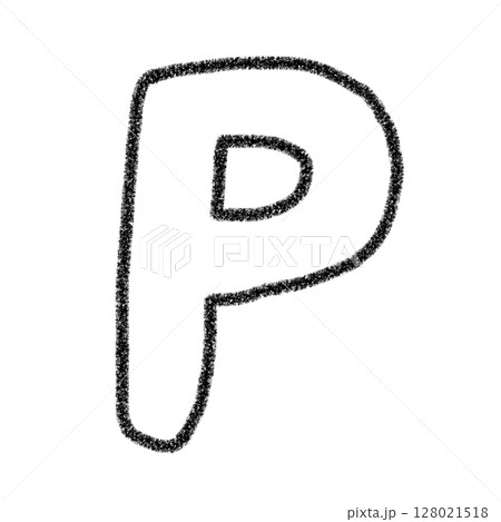 アルファベットP　 手書き文字　かわいい　素材　黒　イラスト　素材　アイコン　クレヨン風 128021518