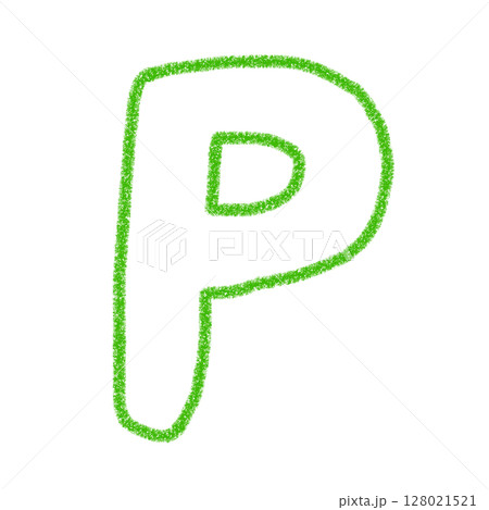 アルファベットP　 手書き文字　かわいい　素材　緑　イラスト　素材　アイコン　クレヨン風 128021521