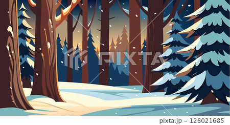 Abstract winter landscape. Cartoon style. Vector illustration. 128021685