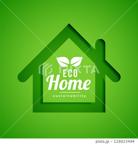papercut style bio friendly eco home icon background design papercut style bio friendly eco home icon background design 128023494