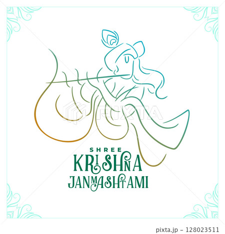 Lineart style shree krishna janmashtami festival card design 128023511