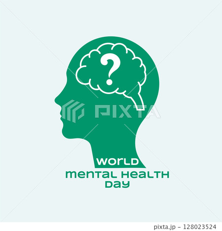world mental health day poster with human brain and question mark world mental health day poster with human brain and question mark 128023524