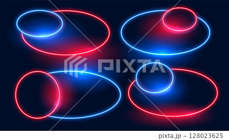 red and blue glowing laser frame design in collection 128023625