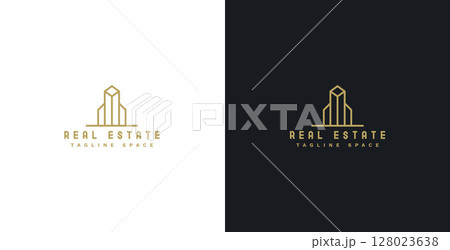 real estate logo template with golden building design 128023638