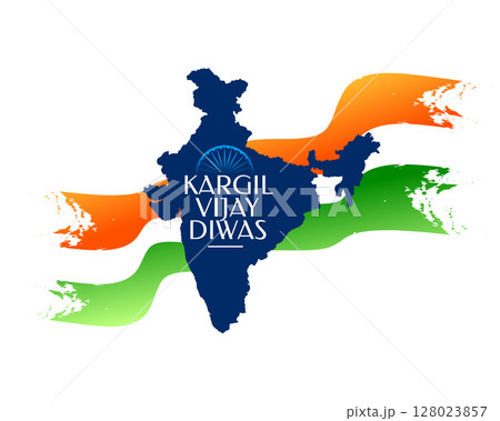 kargil vijay diwas patriotic poster with indian map silhouette 128023857