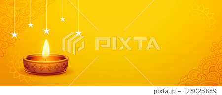 diwali festival yellow banner with oil lamp and text space diwali festival yellow banner with oil lamp and text space 128023889