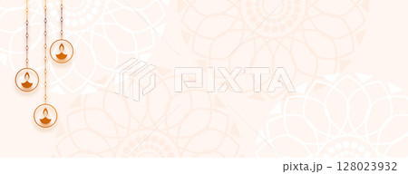minimal shubh diwali occasion banner with lantern design 128023932